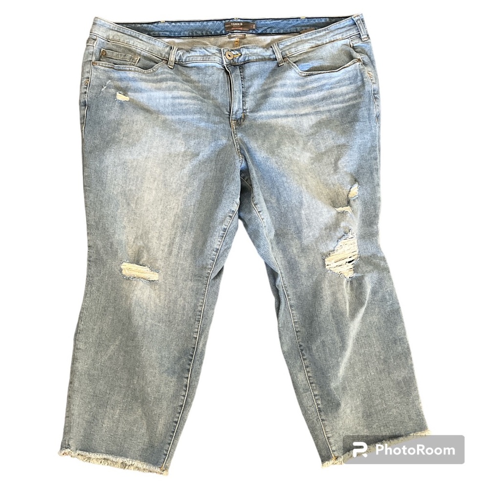 Torrid | Distressed Boyfriend | Crop Vintage Stretch Jeans In Liquid Blue | 24